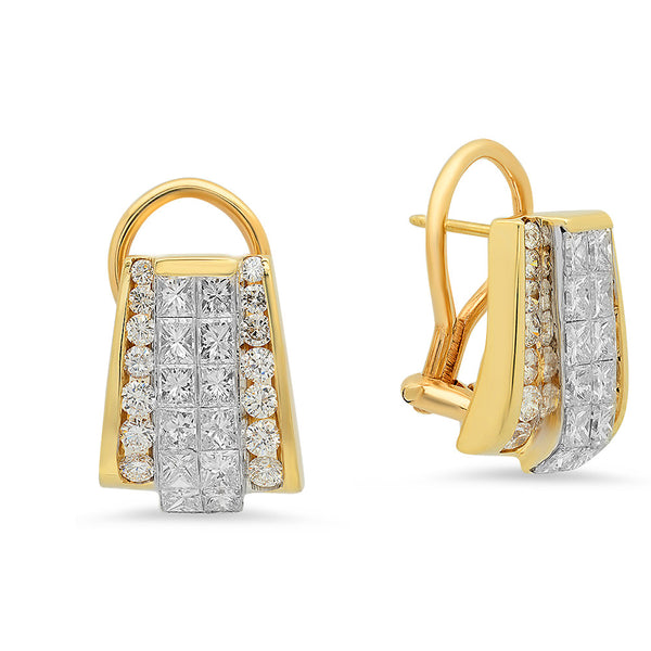 LBSD0001 Earrings in 18K Yellow Gold Princess and Round Diamond in Invisible Setting