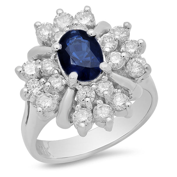 DPGR0013 Flower Ring with Sapphire Oval shaped Center Stone