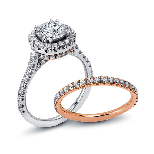 LBEG0004 ROund Halo Engagement Ring 2-Tone White and Rose Gold