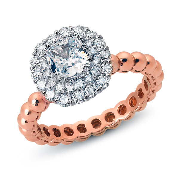 LBEG0023 Double Round Halo in Bead Band Design Engagement Ring