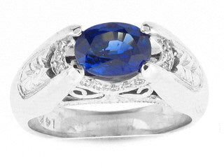 LBGR0015 Ring with Royal Blue Sapphire Oval Cut Center Stone