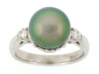 LBPR0001 Tahitian Pearl Center Stone Ring with Diamonds