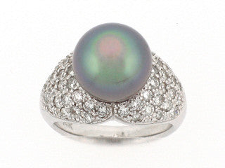 LBPR0004 Tahitian Pearl Center Stone Ring with Diamond