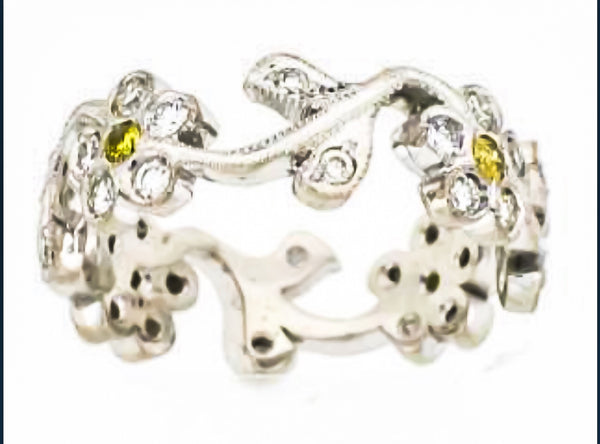 LBWB0047 Floral Design Eternity Band with Yellow Diamond