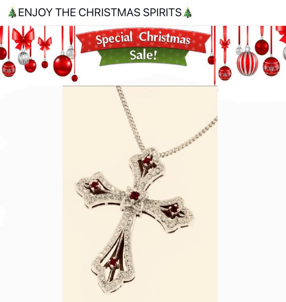 LBPN0001 Pendant Cross with Ruby and Round Diamond in 14K White Gold